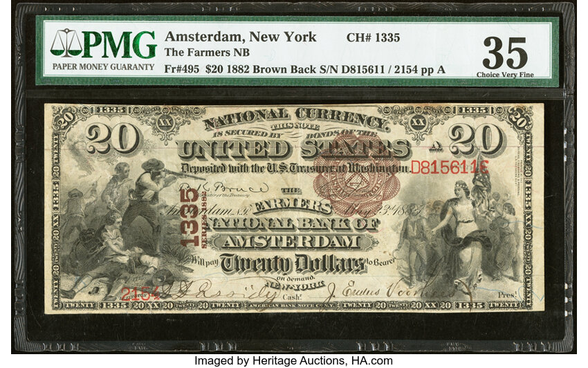 1882 $20  2nd Charter Period, 1st Issue, Brown Back (Fr. 495) thumbnail 2