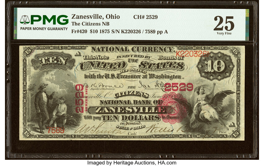 1875 $10  1st Charter Period, Scalloped Seal (Fr. 420) thumbnail 3