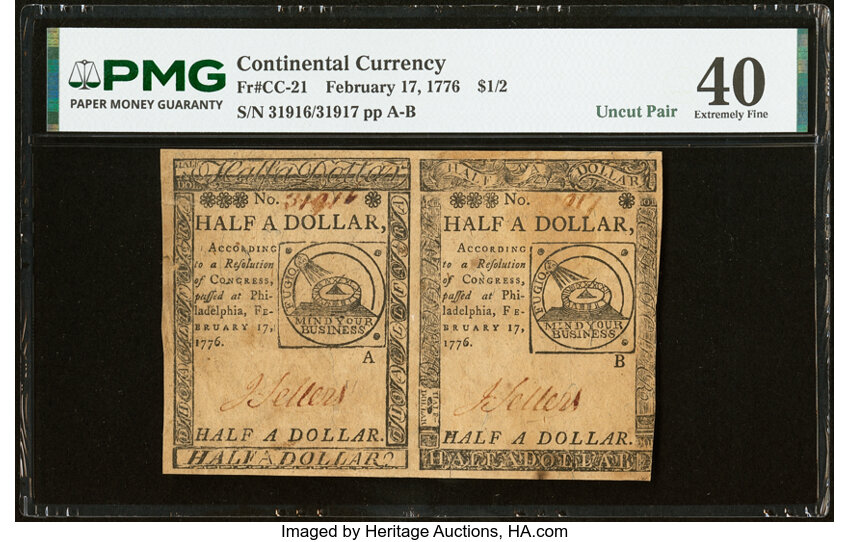 Feb 17, 1776 $1/2 Continental Congress (Fr. CC21) thumbnail 2