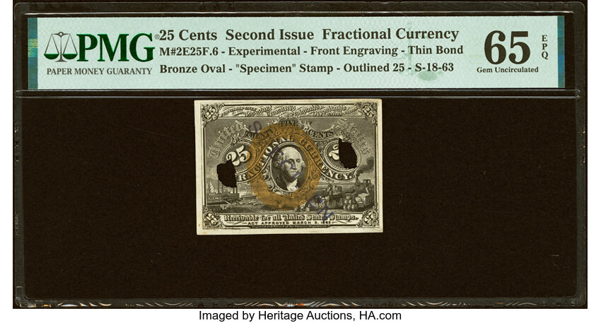  25c Head of George Washington in Bronze Oval Frame (Fr. 1283) thumbnail 6