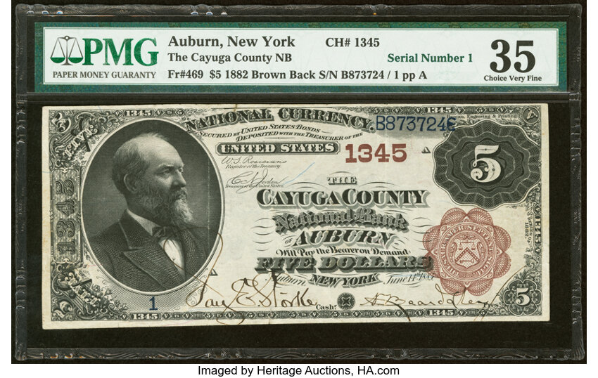 1882 $5  2nd Charter Period, 1st Issue, Brown Back (Fr. 469) thumbnail 3