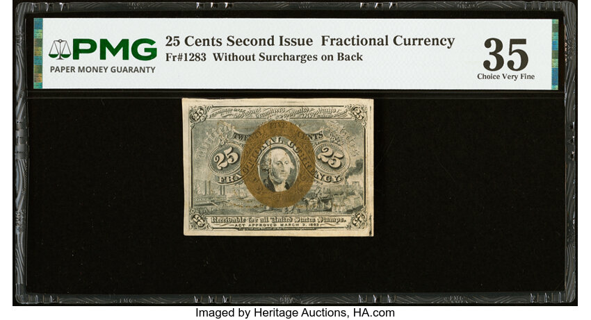  25c Head of George Washington in Bronze Oval Frame (Fr. 1283) thumbnail 13