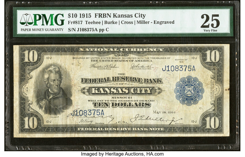 1915 $10  Kansas City (Fr. 817) thumbnail 2