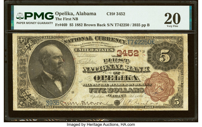 1882 $5  2nd Charter Period, 1st Issue, Brown Back (Fr. 469) thumbnail 4