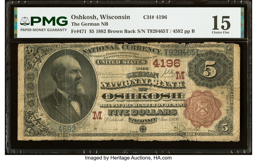 1882 $5  2nd Charter Period, 1st Issue, Brown Back (Fr. 471) thumbnail 9