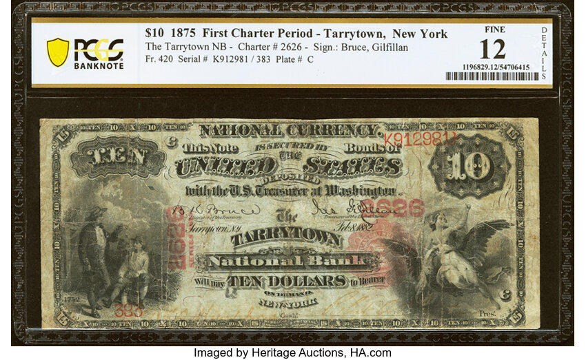 1875 $10  1st Charter Period, Scalloped Seal (Fr. 420) thumbnail 2