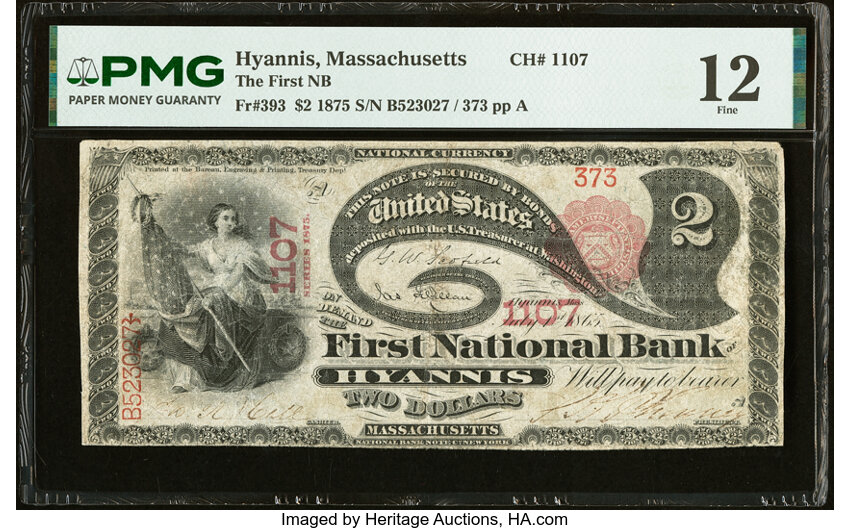 1875 $2  1st Charter Period, Scalloped Seal (Fr. 393) thumbnail 2