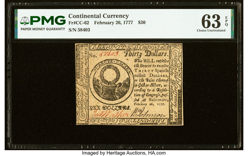 Feb 26, 1777 $30  Continental Currency, Baltimore (Fr. CC62) thumbnail 2
