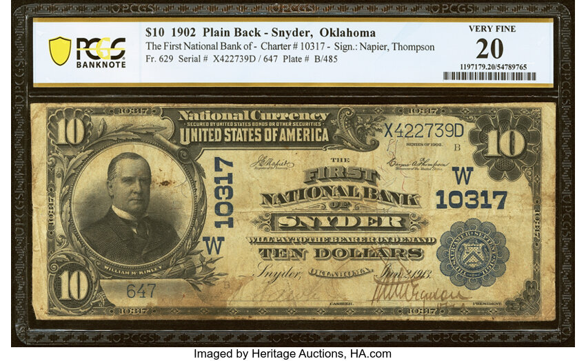 1902 $10  3rd Charter Period, 3rd Issue, Plain Back (Fr. 629) thumbnail 3
