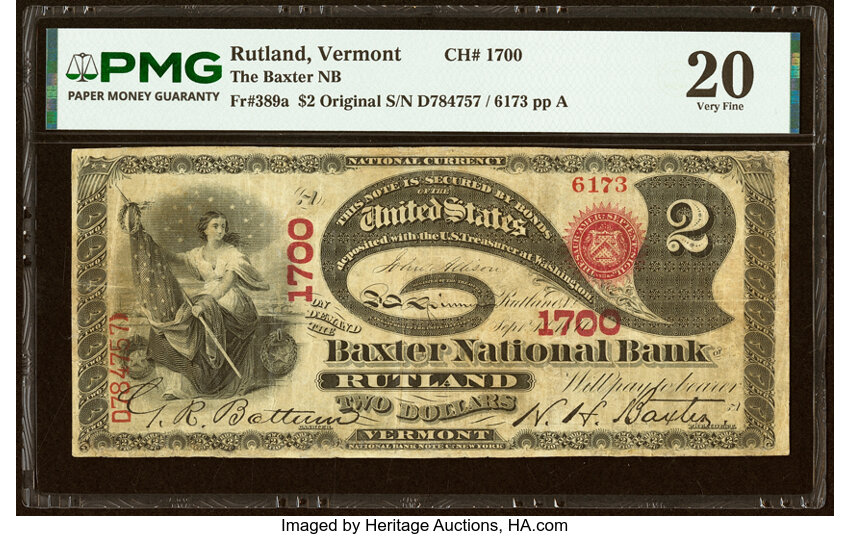 Original $2  1st Charter Period, Seal With Rays (Fr. 389a) thumbnail 2