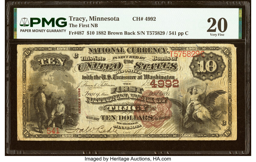 1882 $10  2nd Charter Period, 1st Issue, Brown Back (Fr. 487) thumbnail 2