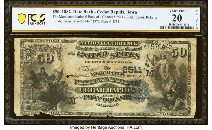 1882 $50  2nd Charter Period, 2nd Issue, Date Back (Fr. 563) thumbnail 3