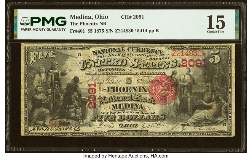 1875 $5  1st Charter Period, Scalloped Seal (Fr. 401) thumbnail 3