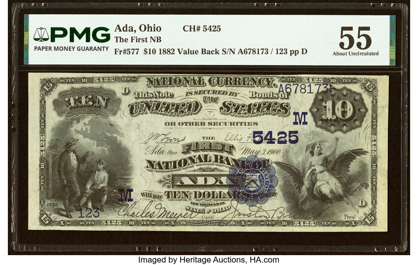 1882 $10  2nd Charter Period, 3rd Issue, Value Back (Fr. 577) thumbnail 3