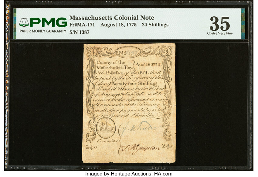 Aug 18, 1775 24s Massachussetts (Fr. MA171) thumbnail 2