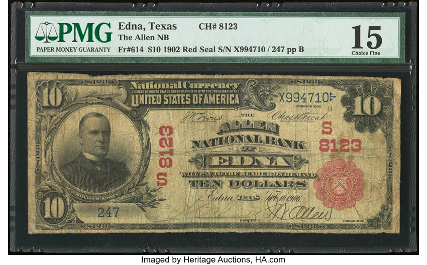 1902 $10  3rd Charter Period, 1st Issue, Red Seal (Fr. 614) thumbnail 2