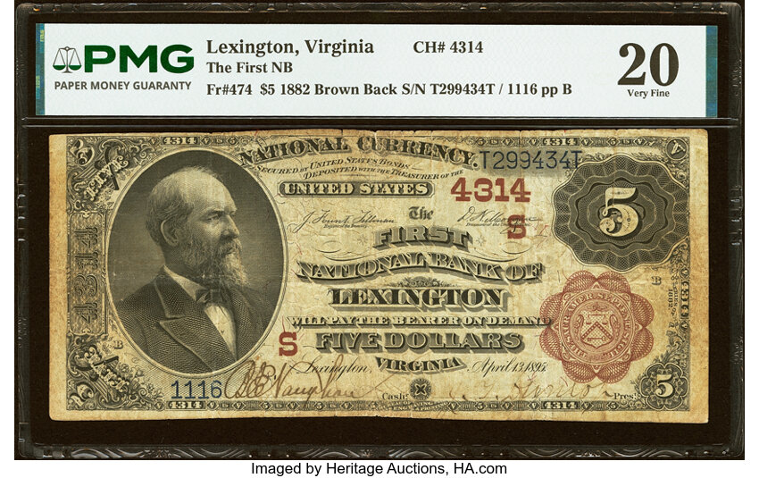 1882 $5  2nd Charter Period, 1st Issue, Brown Back (Fr. 474) thumbnail 2