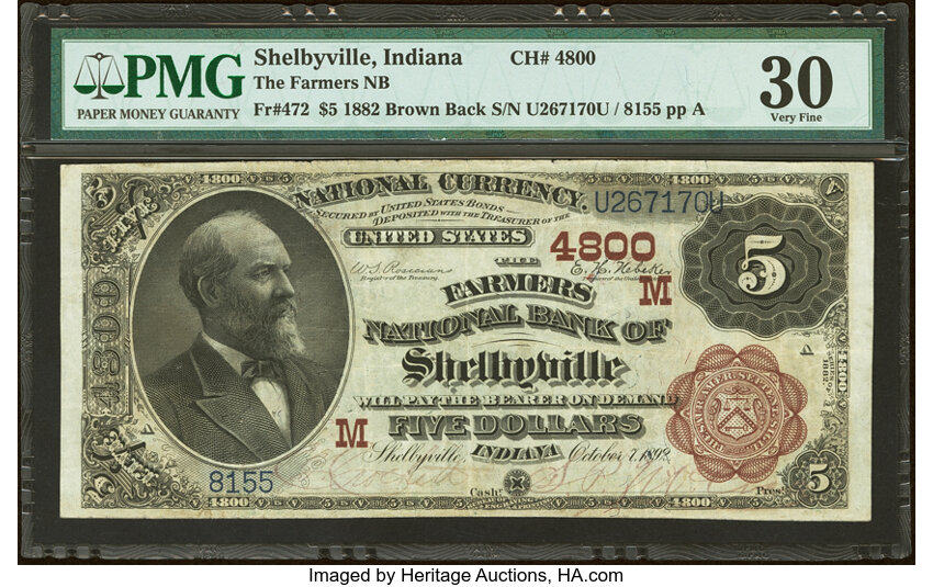 1882 $5  2nd Charter Period, 1st Issue, Brown Back (Fr. 472) thumbnail 3