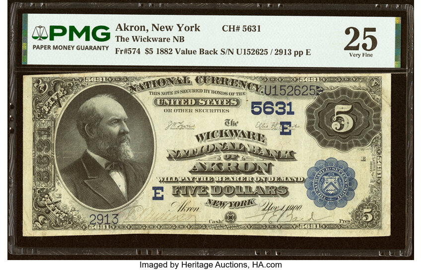 1882 $5  2nd Charter Period, 3rd Issue, Value Back (Fr. 574) thumbnail 2