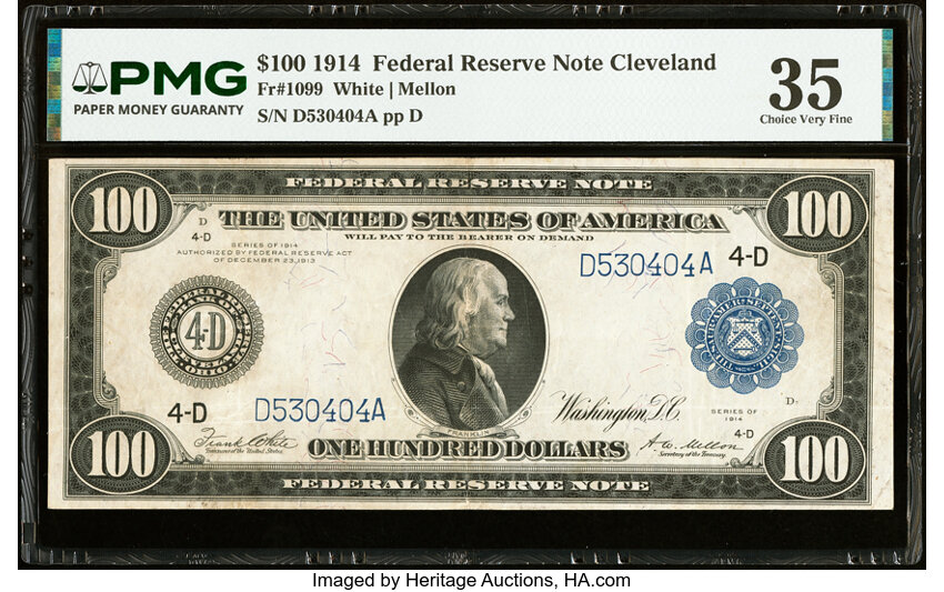 1914 $100  Blue Seal, Cleveland (Fr. 1099) thumbnail 2