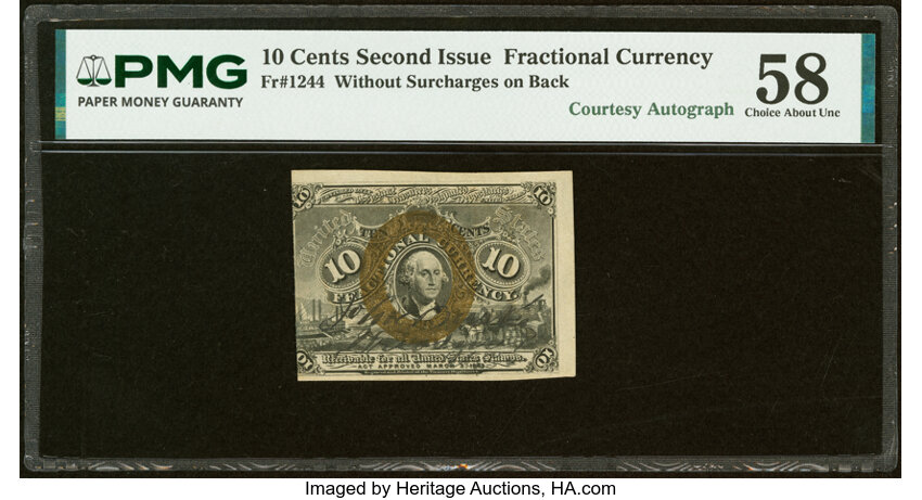  10c Head of George Washington in Bronze Oval Frame (Fr. 1244) thumbnail 6