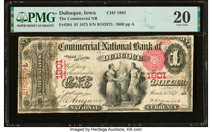 1875 $1  1st Charter Period, Scalloped Seal (Fr. 384) thumbnail 2