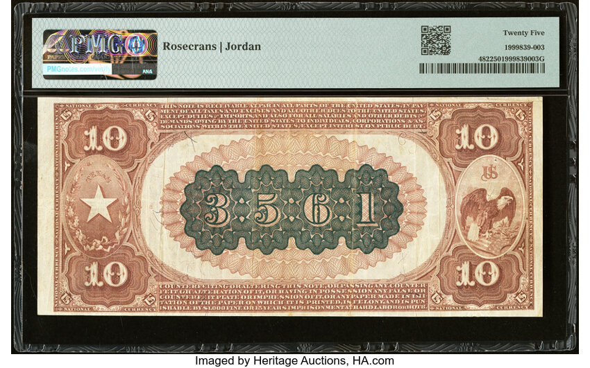 1882 $10  2nd Charter Period, 1st Issue, Brown Back (Fr. 482) thumbnail 20