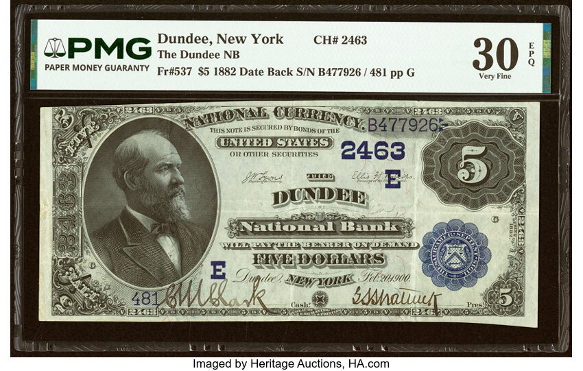 1882 $5  2nd Charter Period, 2nd Issue, Date Back (Fr. 537) thumbnail 2
