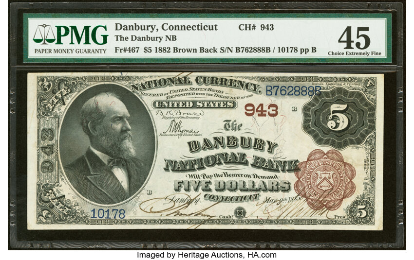 1882 $5  2nd Charter Period, 1st Issue, Brown Back (Fr. 467) thumbnail 3