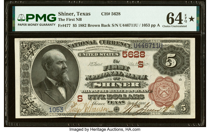 1882 $5  2nd Charter Period, 1st Issue, Brown Back (Fr. 477) thumbnail 9