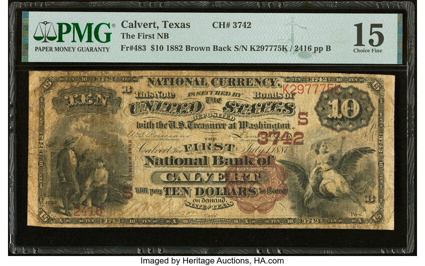 1882 $10  2nd Charter Period, 1st Issue, Brown Back (Fr. 483) thumbnail 2
