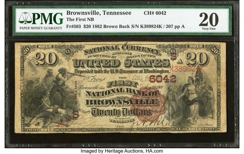 1882 $20  2nd Charter Period, 1st Issue, Brown Back (Fr. 503) thumbnail 2