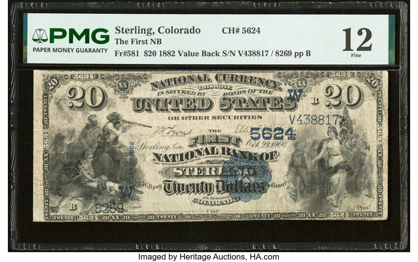 1882 $20  2nd Charter Period, 3rd Issue, Value Back (Fr. 581) thumbnail 6