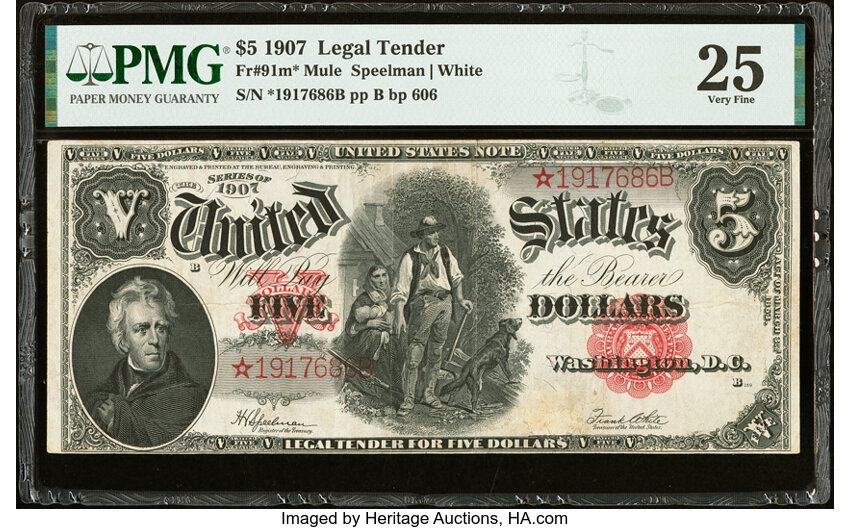 1907 $5  Star Replacement (Fr. 91*) thumbnail 3