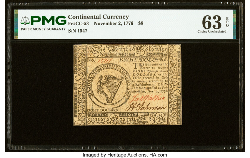 Nov 2, 1776 $8  Continental Congress (Fr. CC53) thumbnail 2