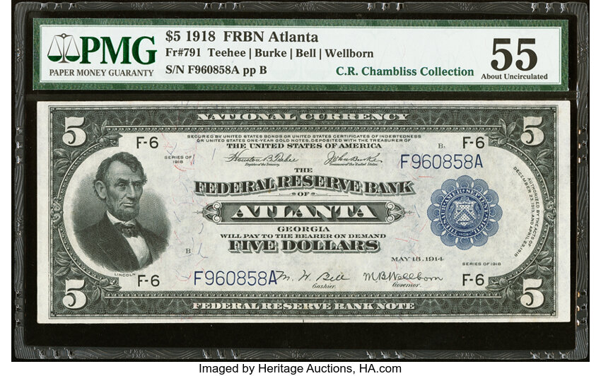 1918 $5  Atlanta (Fr. 791) thumbnail 2