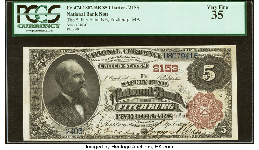 1882 $5  2nd Charter Period, 1st Issue, Brown Back (Fr. 474) thumbnail 5