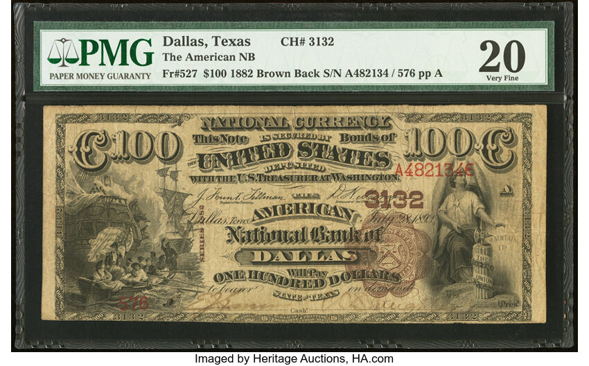 1882 $100  2nd Charter Period, 1st Issue, Brown Back (Fr. 527) thumbnail 2