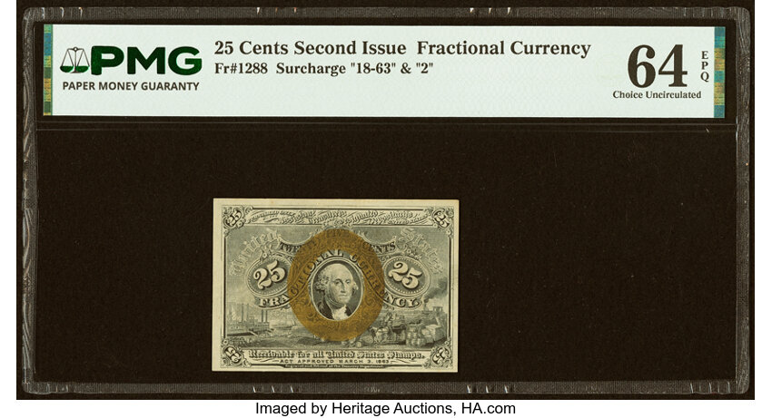  25c Head of George Washington in Bronze Oval Frame (Fr. 1288) thumbnail 2