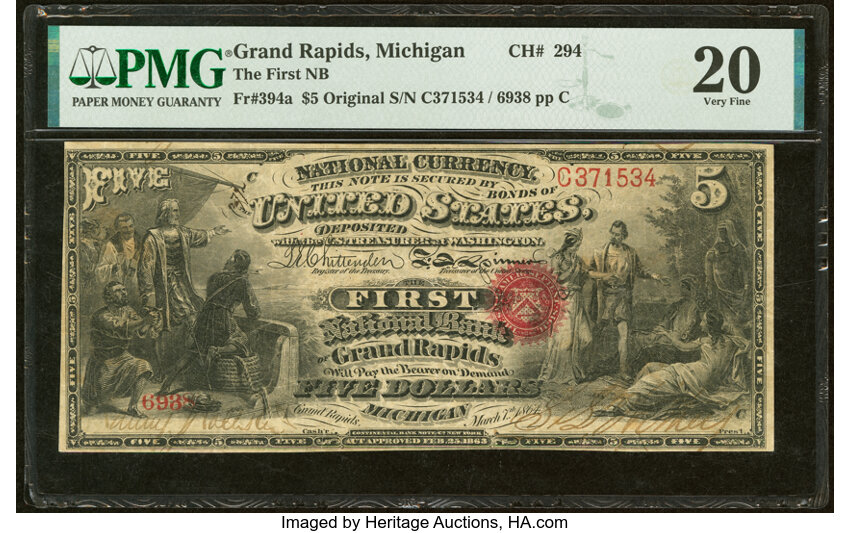 Original $5  1st Charter Period, Seal With Rays (Fr. 394a) thumbnail 3