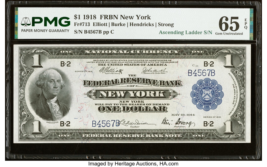 1918 $1  New York (Fr. 713) thumbnail 2
