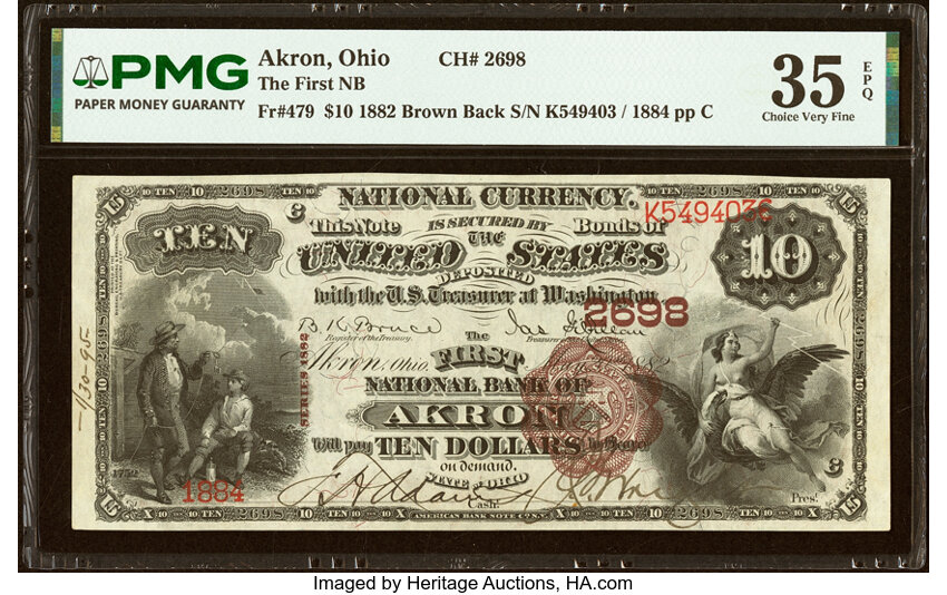 1882 $10  2nd Charter Period, 1st Issue, Brown Back (Fr. 479) thumbnail 2
