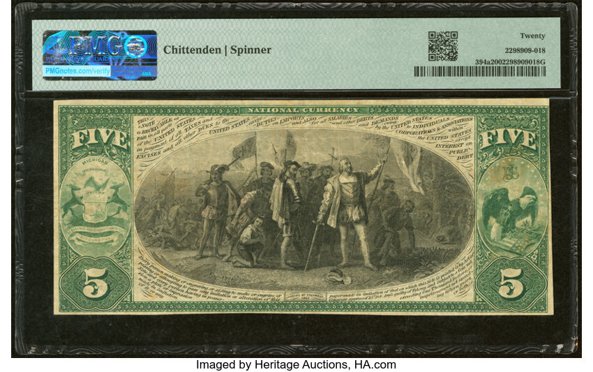 Original $5  1st Charter Period, Seal With Rays (Fr. 394a) thumbnail 9