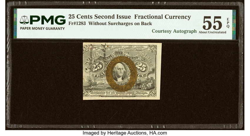  25c Head of George Washington in Bronze Oval Frame (Fr. 1283) thumbnail 19
