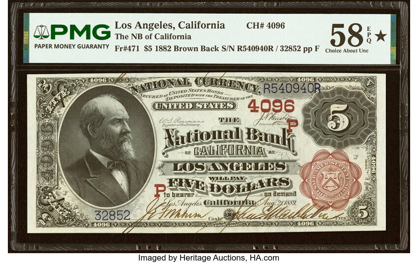 1882 $5  2nd Charter Period, 1st Issue, Brown Back (Fr. 471) thumbnail 6