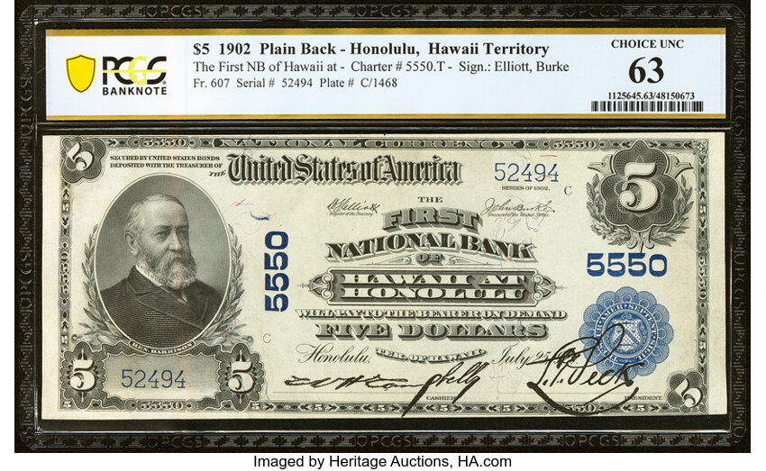 1902 $5  3rd Charter Period, 3rd Issue, Plain Back (Fr. 607) thumbnail 3