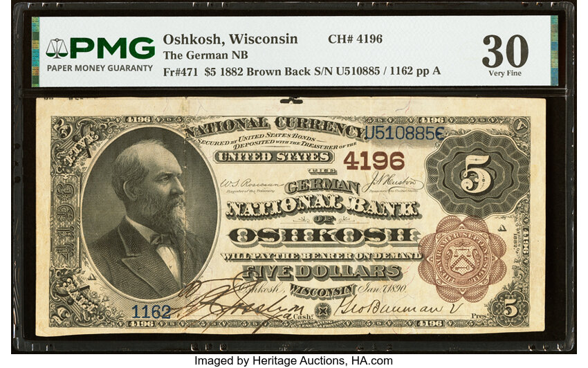 1882 $5  2nd Charter Period, 1st Issue, Brown Back (Fr. 471) thumbnail 10