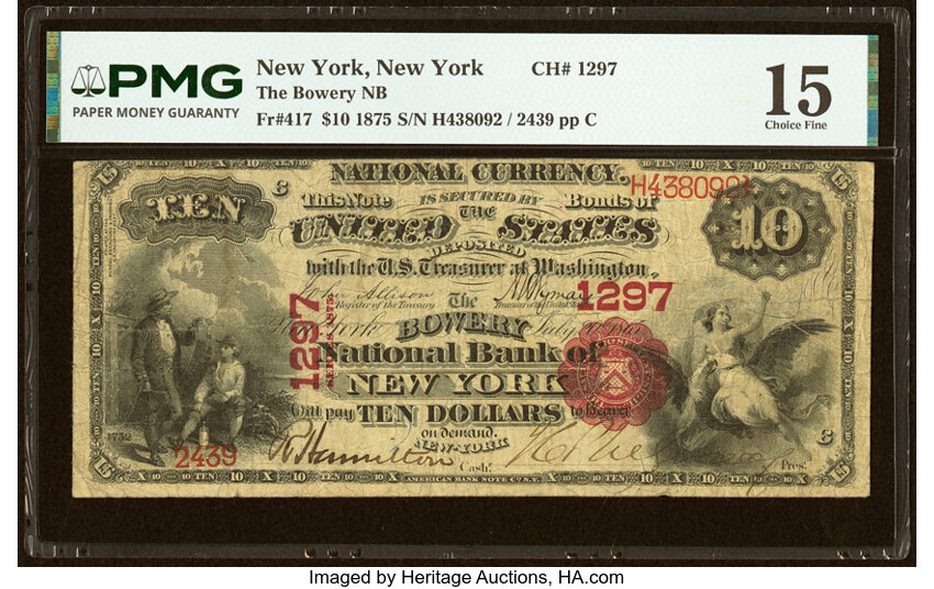 1875 $10  1st Charter Period, Scalloped Seal (Fr. 417) thumbnail 2
