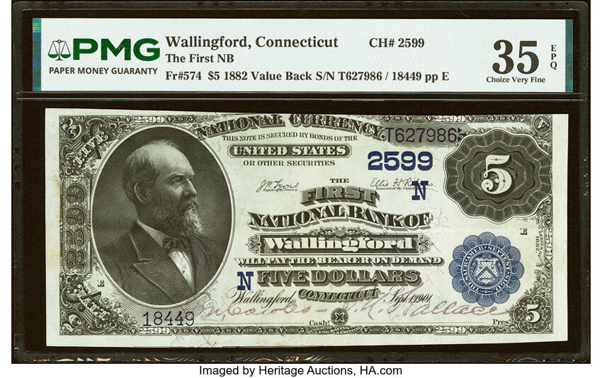 1882 $5  2nd Charter Period, 3rd Issue, Value Back (Fr. 574) thumbnail 8