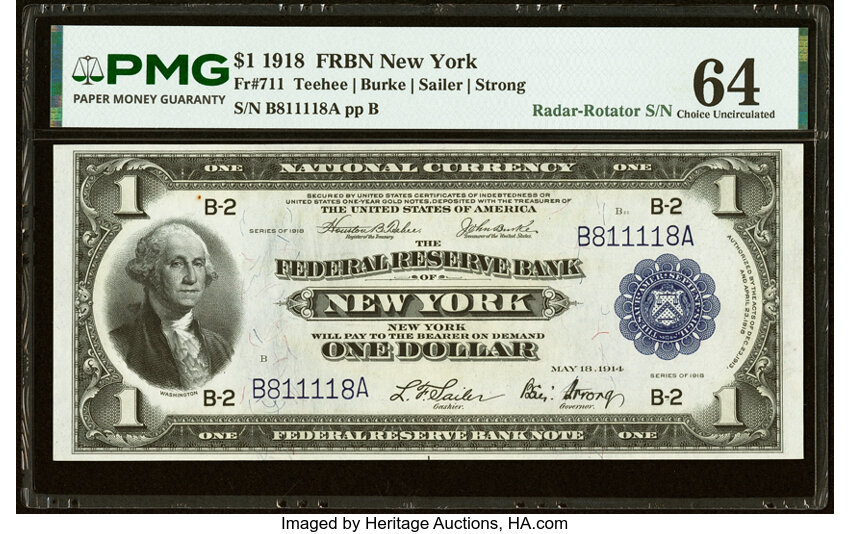 1918 $1  New York (Fr. 711) thumbnail 4